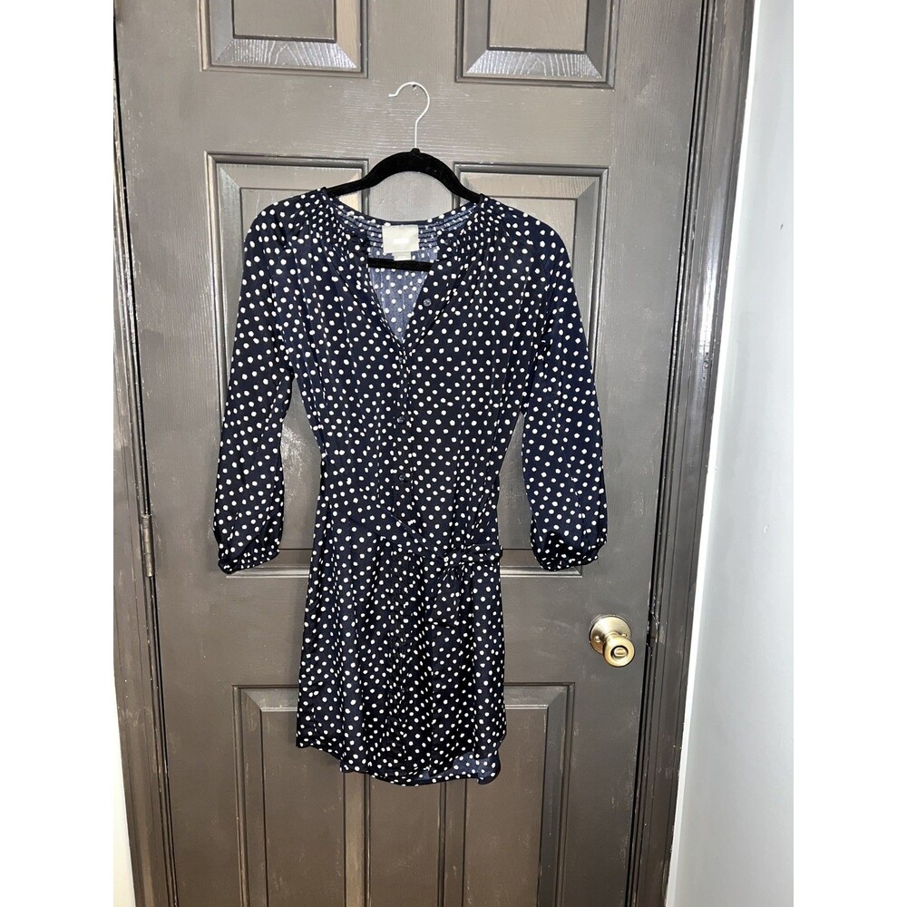 Maeve Anthropologie Sz S Polka Dot Shirt Dress Dark Navy w/ Cream Dots